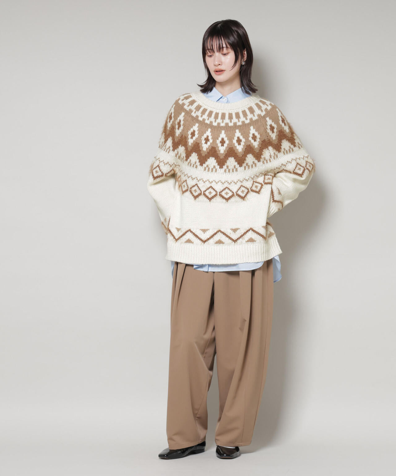 シャギーミックス 求心柄 ニット トップス