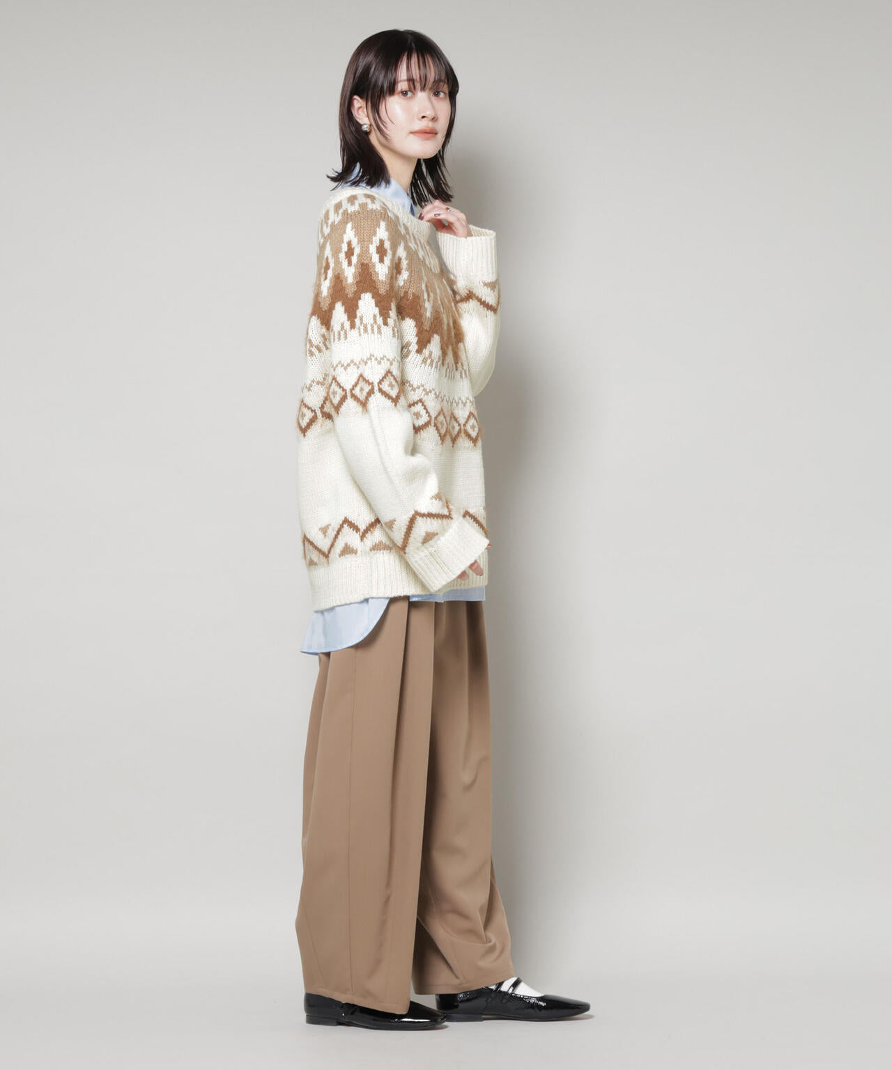 シャギーミックス求心柄ニットトップス 6735222350