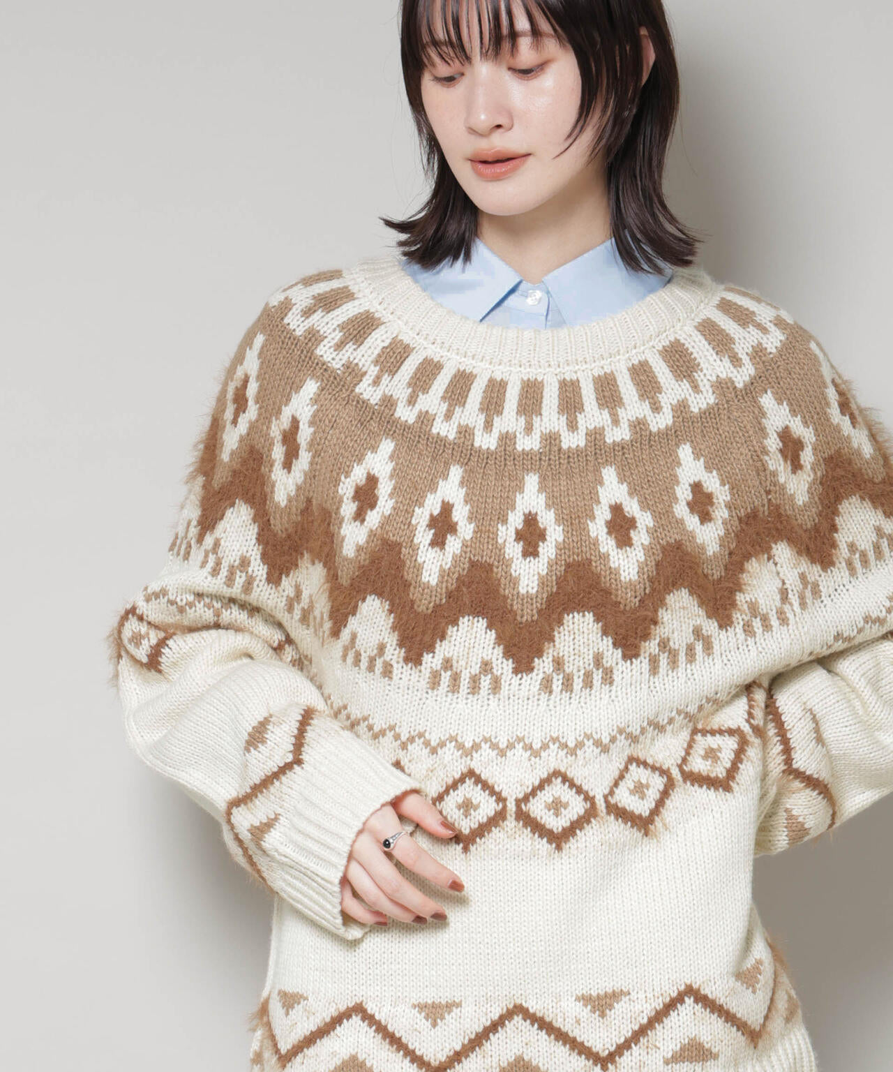 シャギーミックス 求心柄 ニット トップス