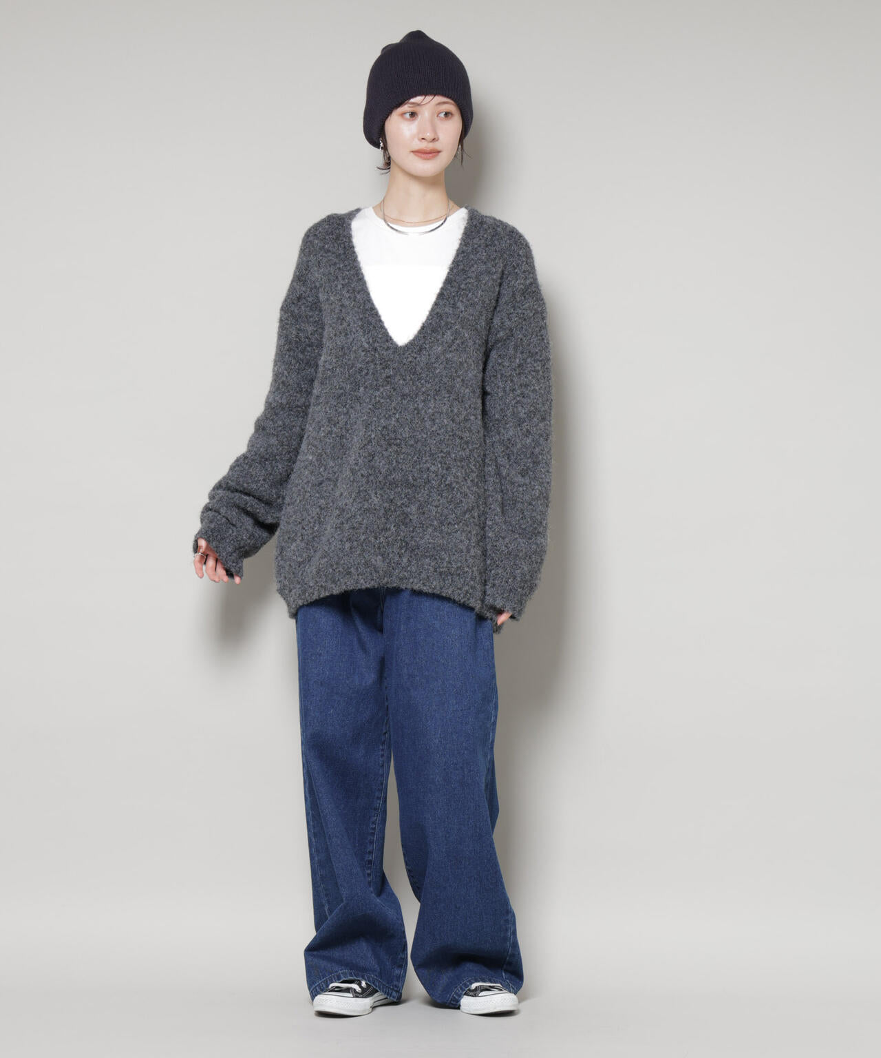 深Vネックオーバーニットプルオーバー 6735222351