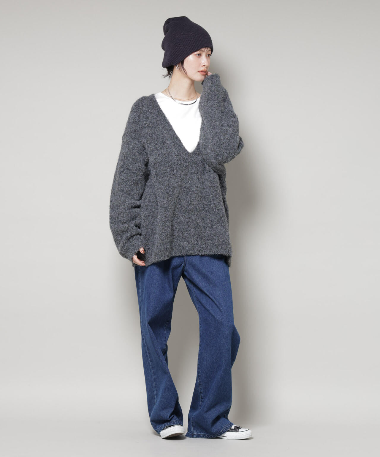 深Vネックオーバーニットプルオーバー 6735222351