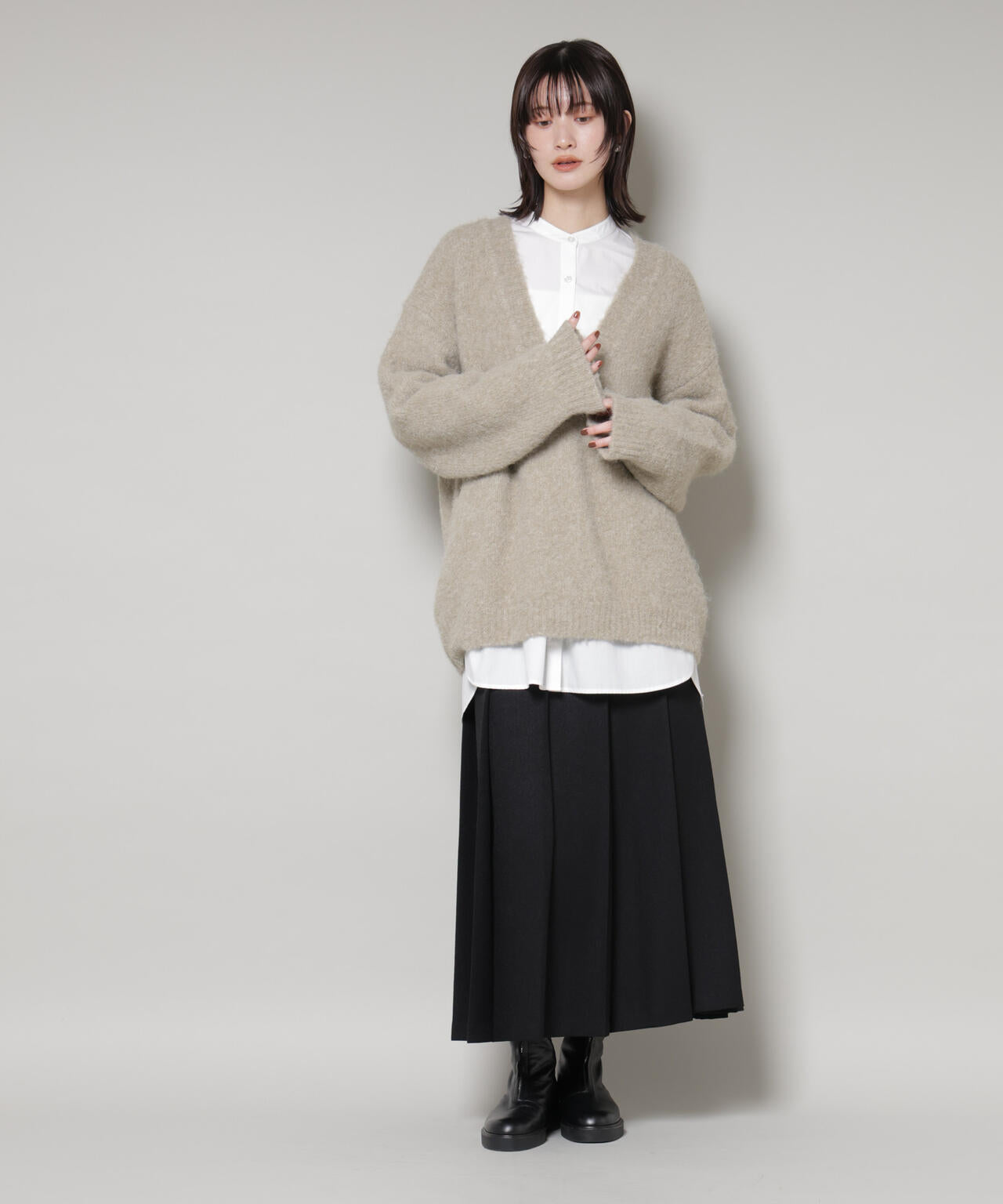 深Vネックオーバーニットプルオーバー 6735222351