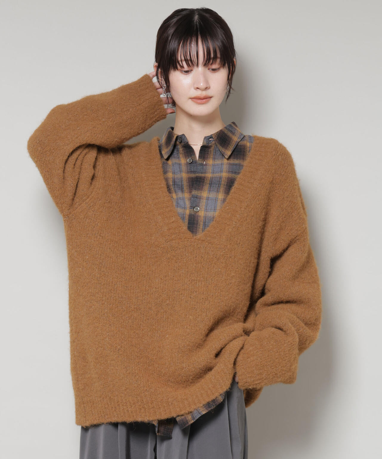 深Vネックオーバーニットプルオーバー 6735222351