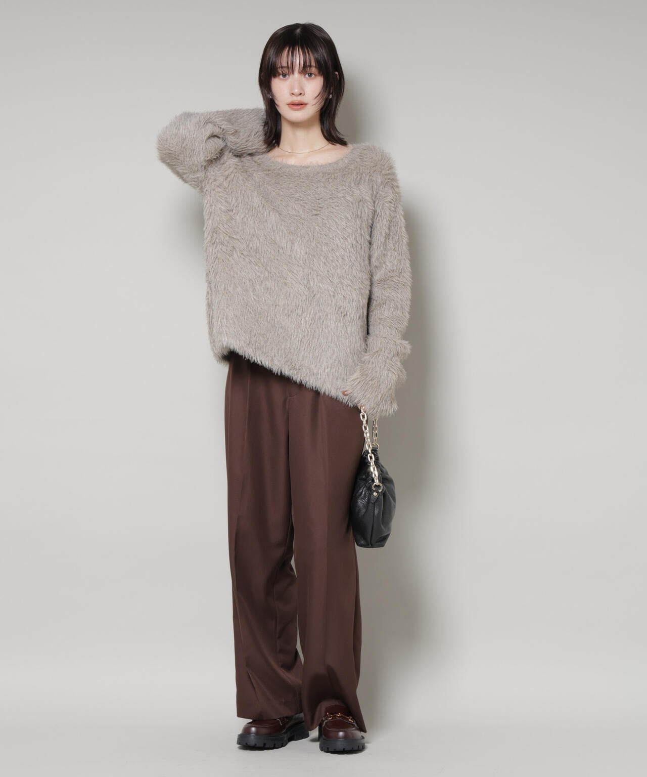 ミックスシャギーボートネックワイドニット 6735222352