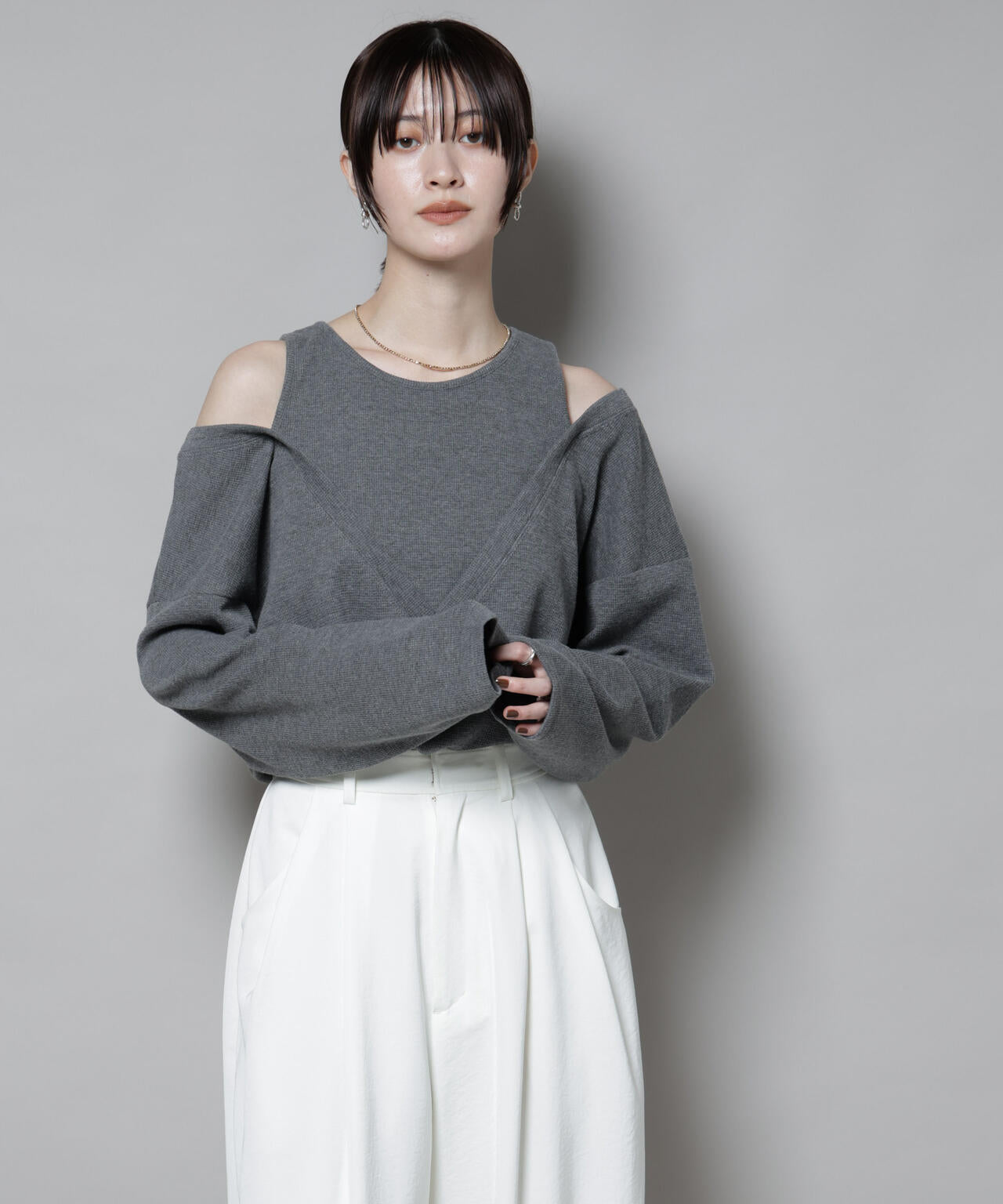 フェイクレイヤードワッフルカットトップス 6735223305