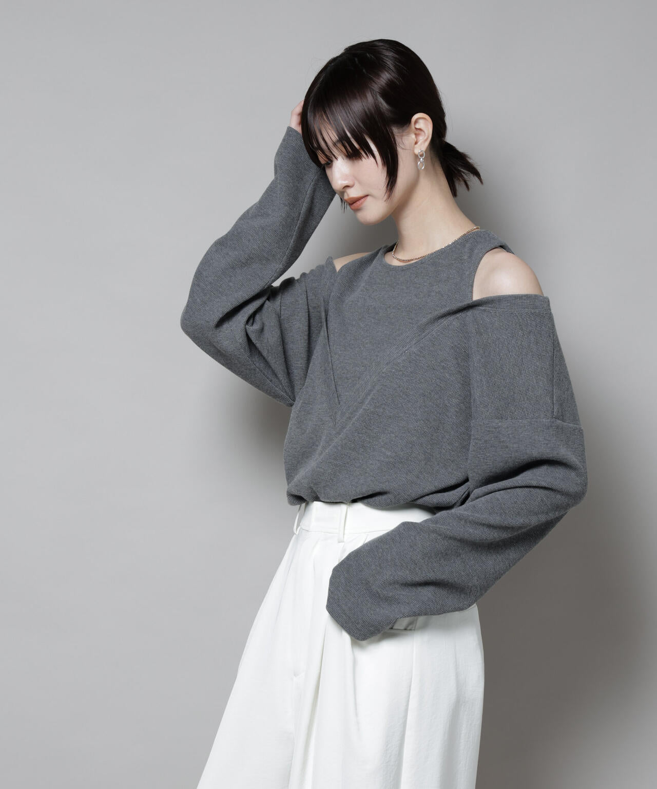 フェイクレイヤードワッフルカットトップス 6735223305