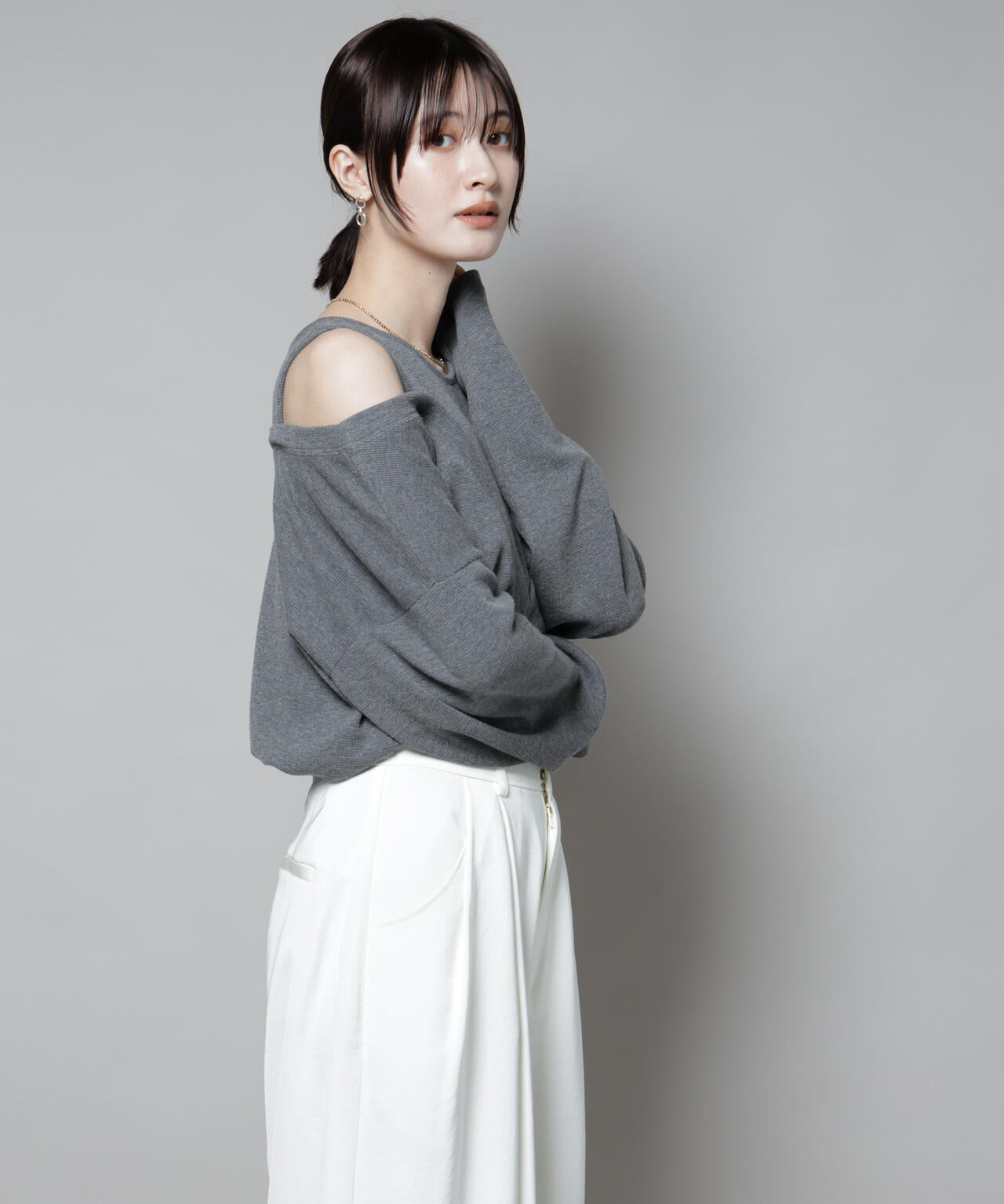 フェイクレイヤードワッフルカットトップス 6735223305