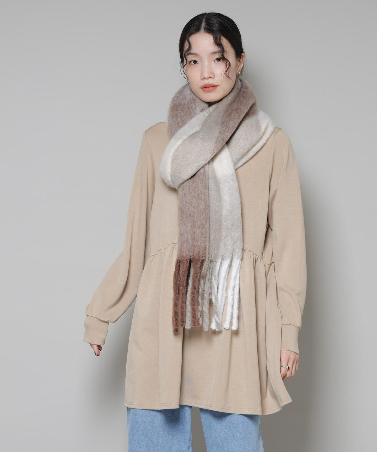 サーモジャージー ウエスト切り替え ギャザー プルオーバー