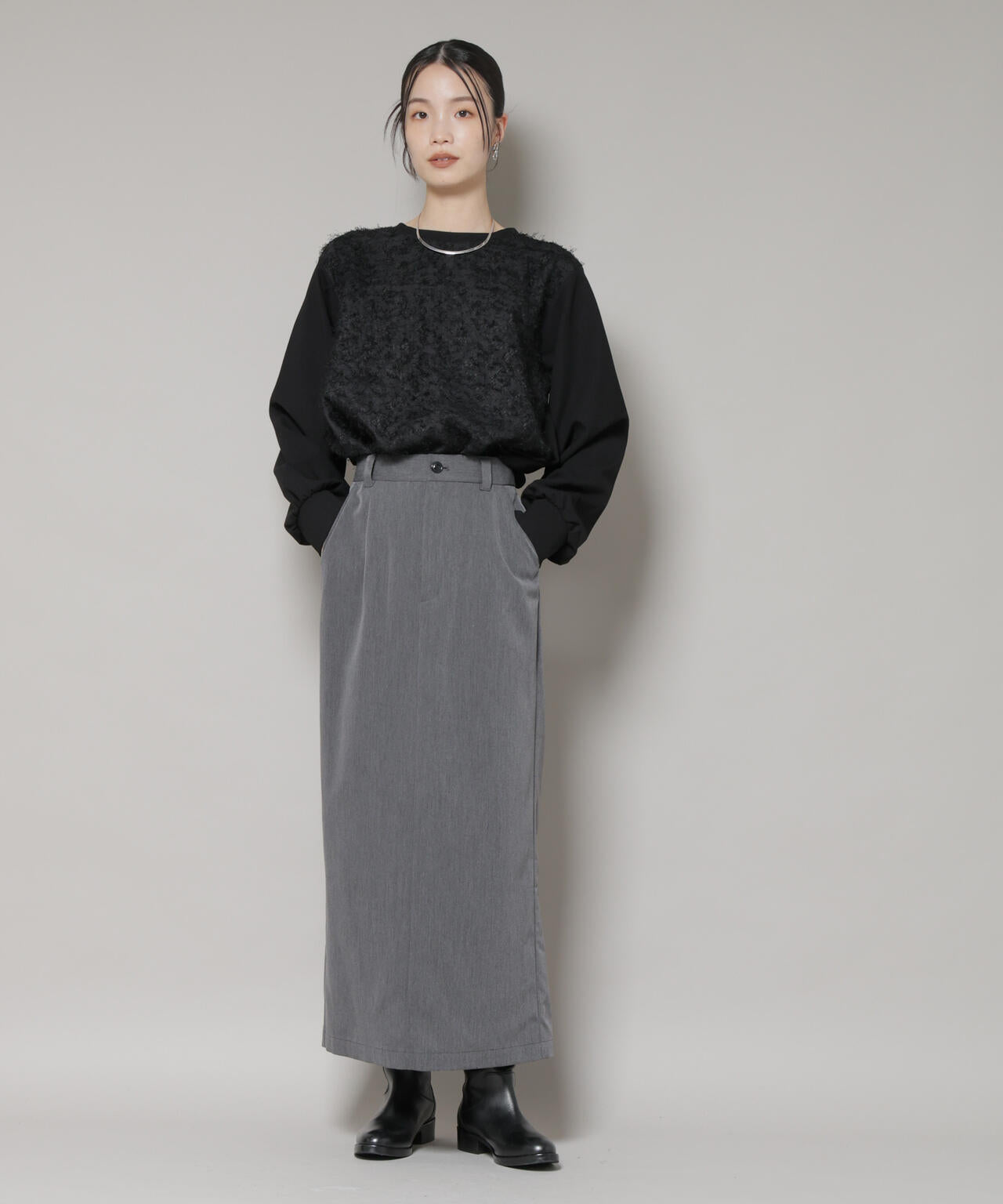 やぎさわ フロントシャギー コンビ カット トップス