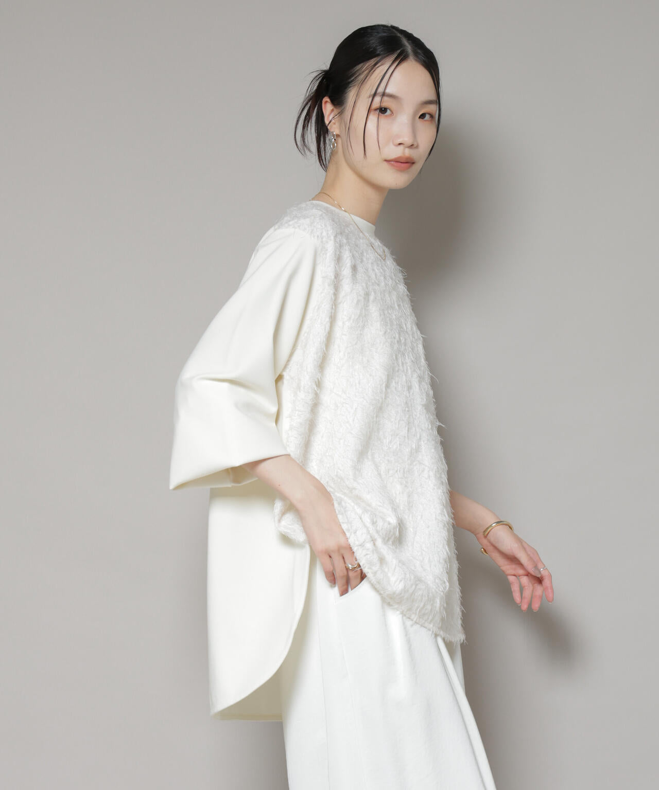 フロントシャギー コンビ カット トップス