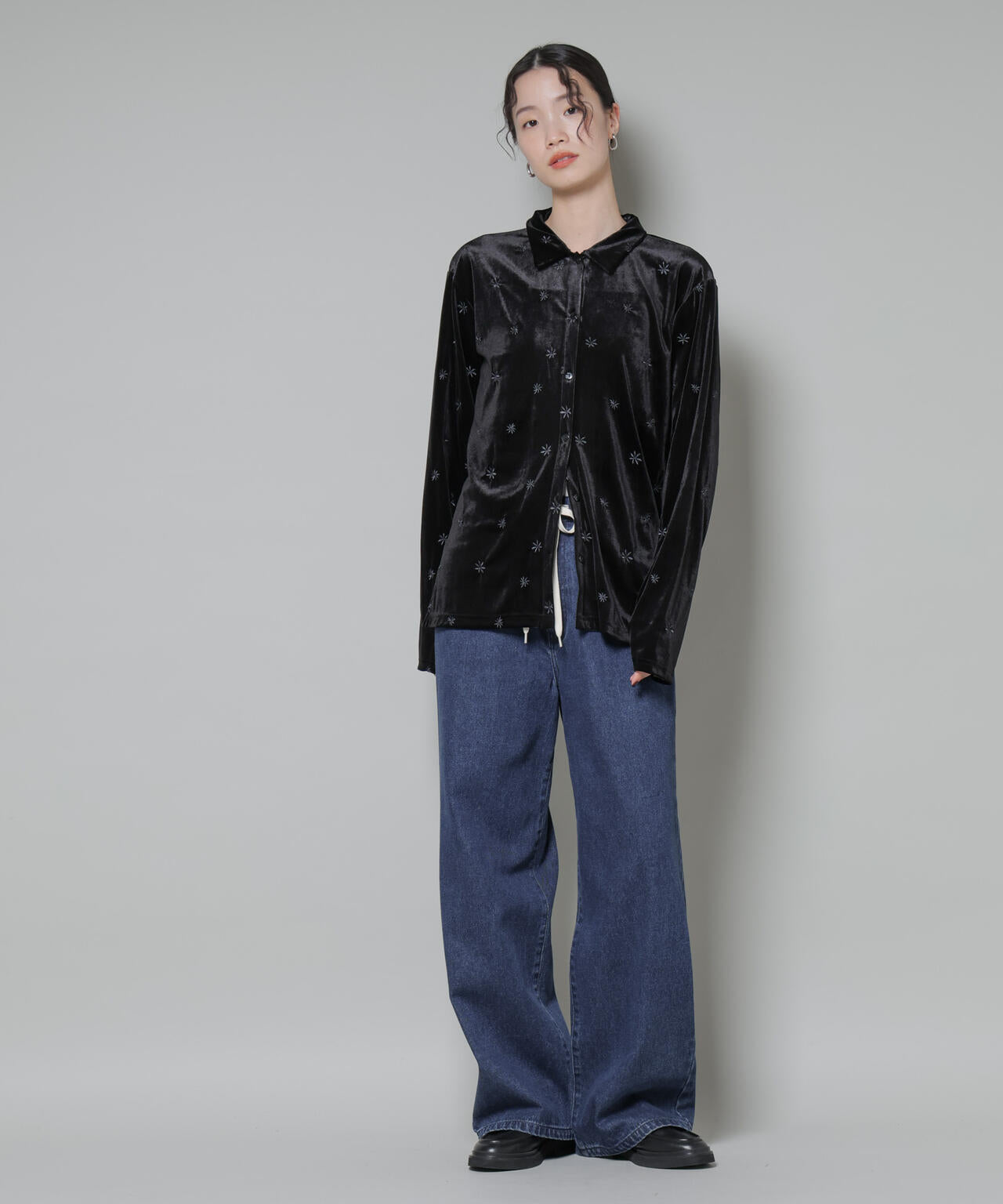 刺繍 ベロア カットシャツ ( セットアップ 可 )
