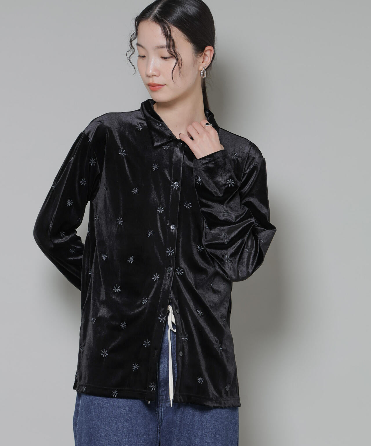 刺繍 ベロア カットシャツ ( セットアップ 可 )