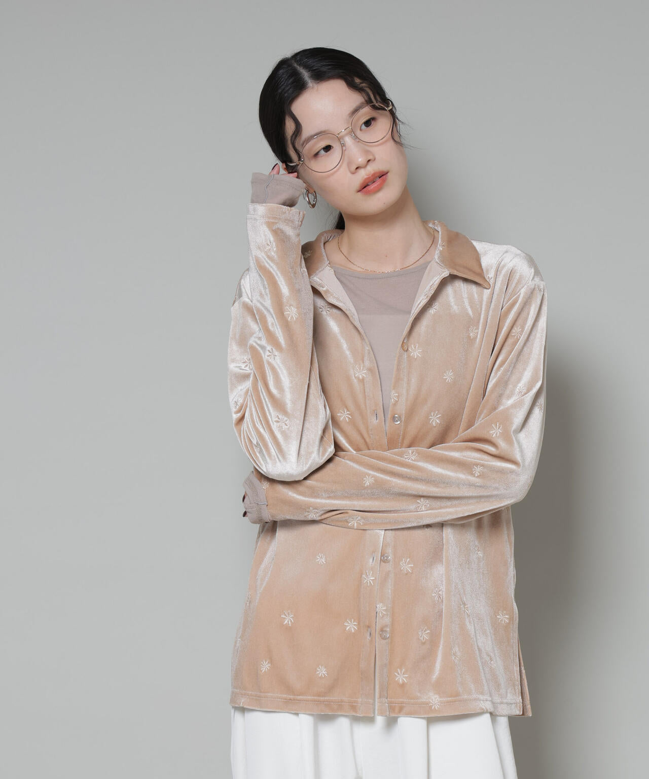 刺繍ベロアカットシャツ(セットアップ可)