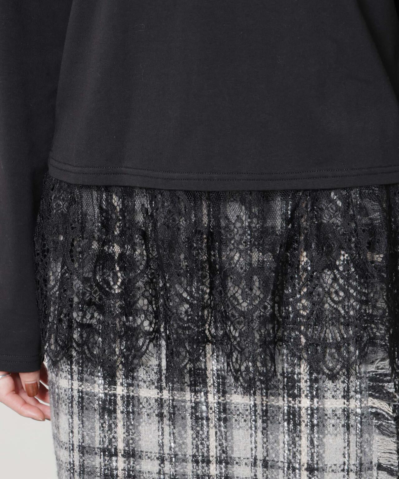 裾レースドッキングロングTシャツ 6735223319