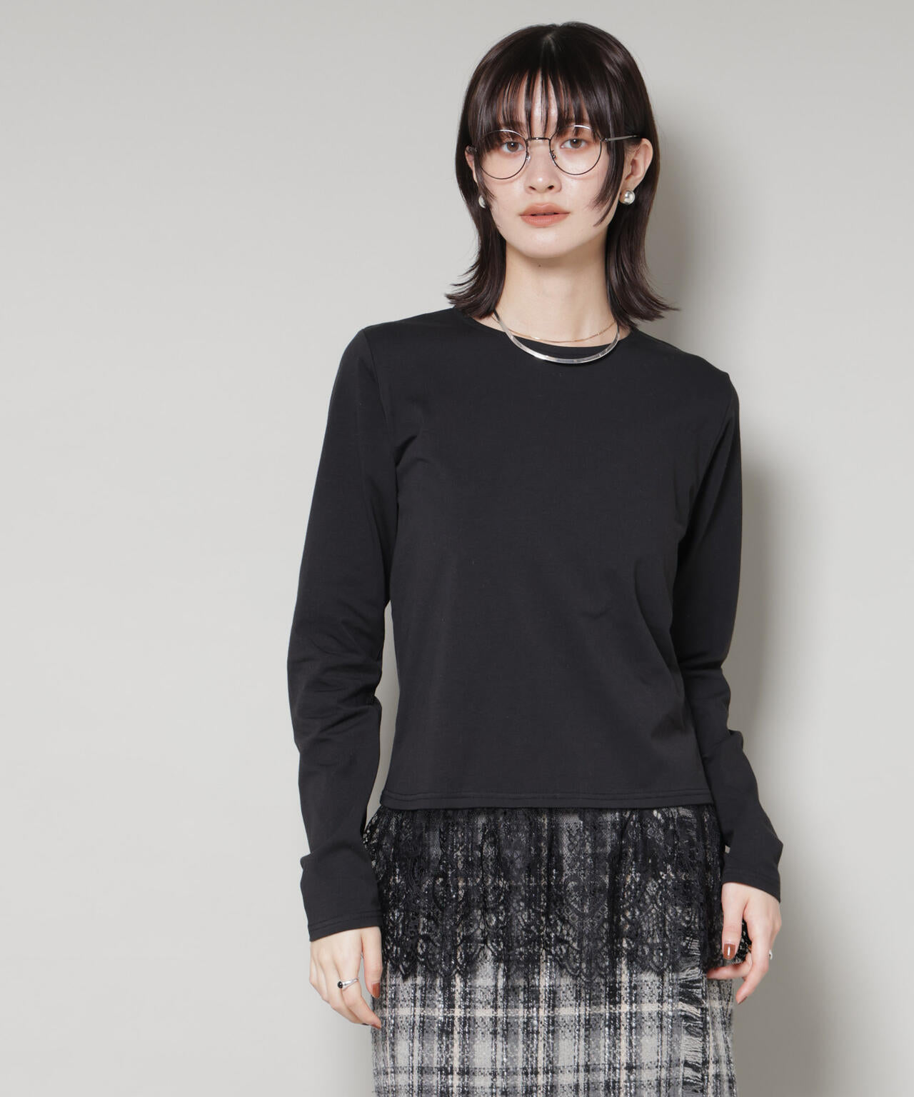 裾レース ドッキング ロング Tシャツ 裾レース ドッキング ロング Tシャツ