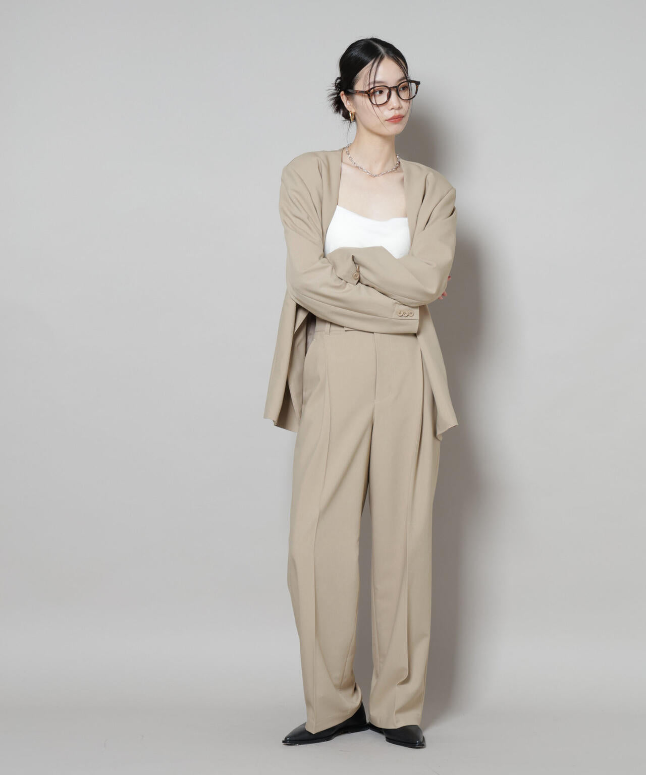 ワンタック センタープレス ストレート パンツ ( セットアップ 可)