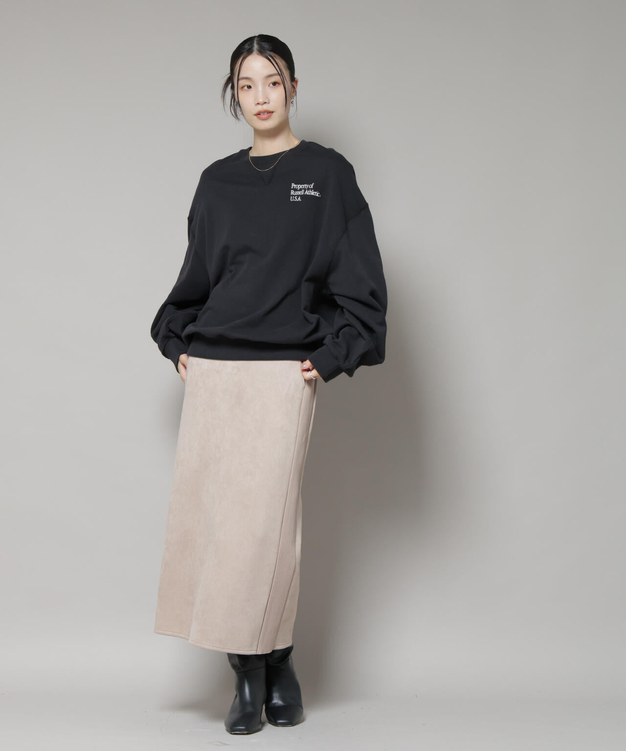 カット スエード サイドニットライン ナロー スカート ( セットアップ 可 )