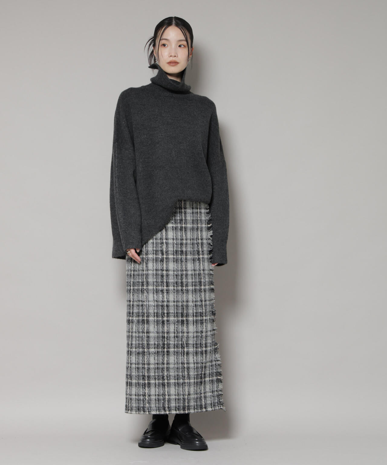 チェック フリンジ ラップ風 スカート ( セットアップ 可)