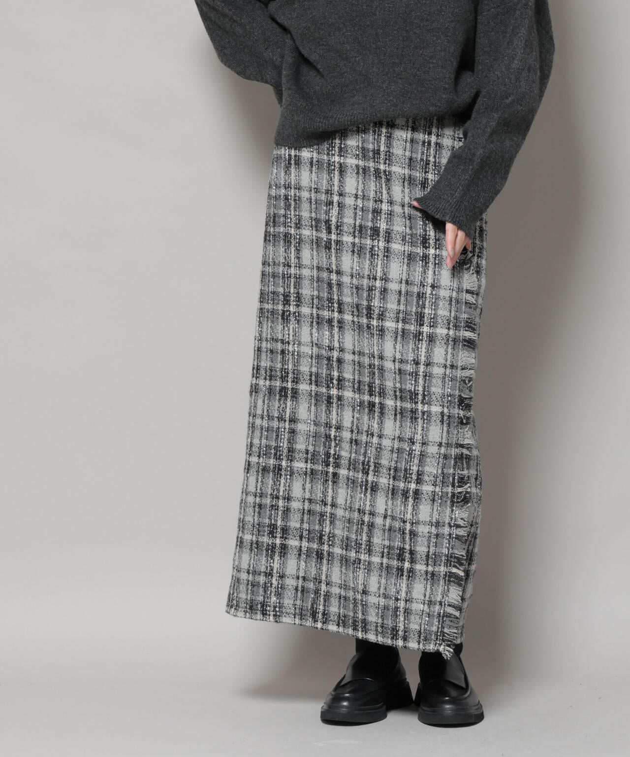 チェック フリンジ ラップ風 スカート ( セットアップ 可)