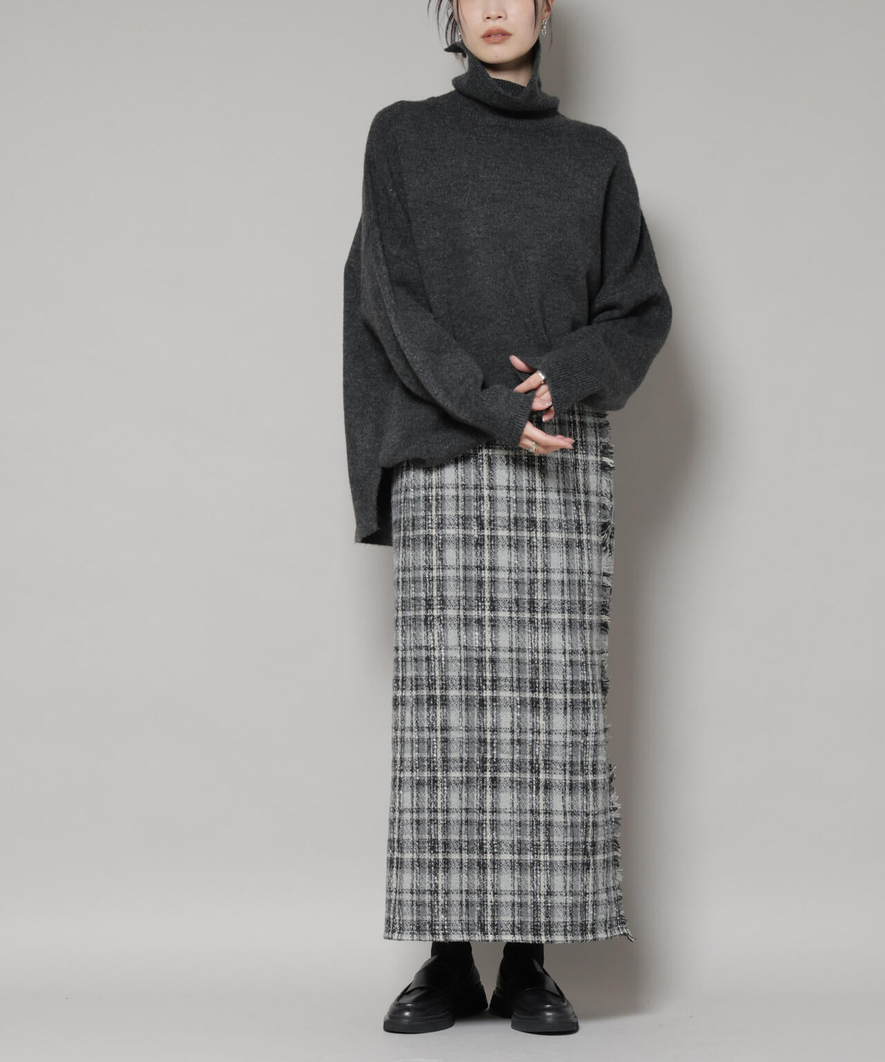 チェック フリンジ ラップ風 スカート ( セットアップ 可)