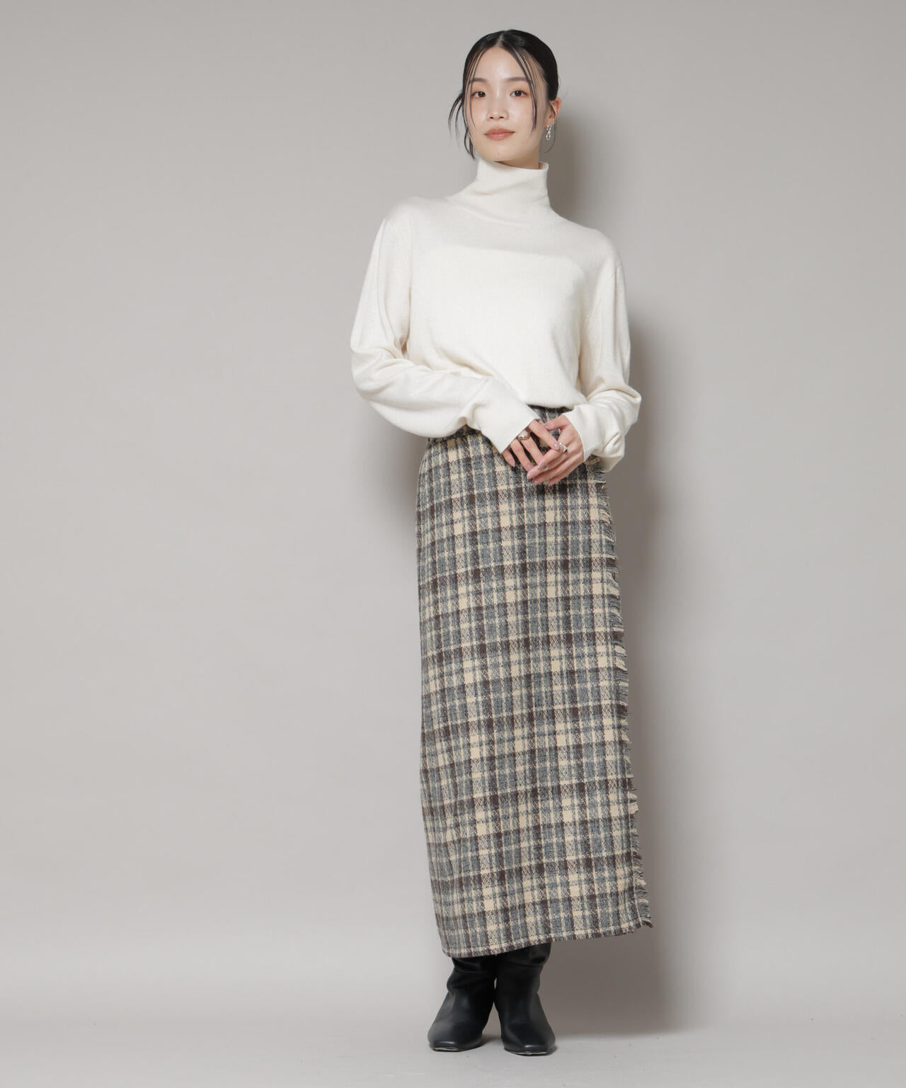 チェック フリンジ ラップ風 スカート ( セットアップ 可)