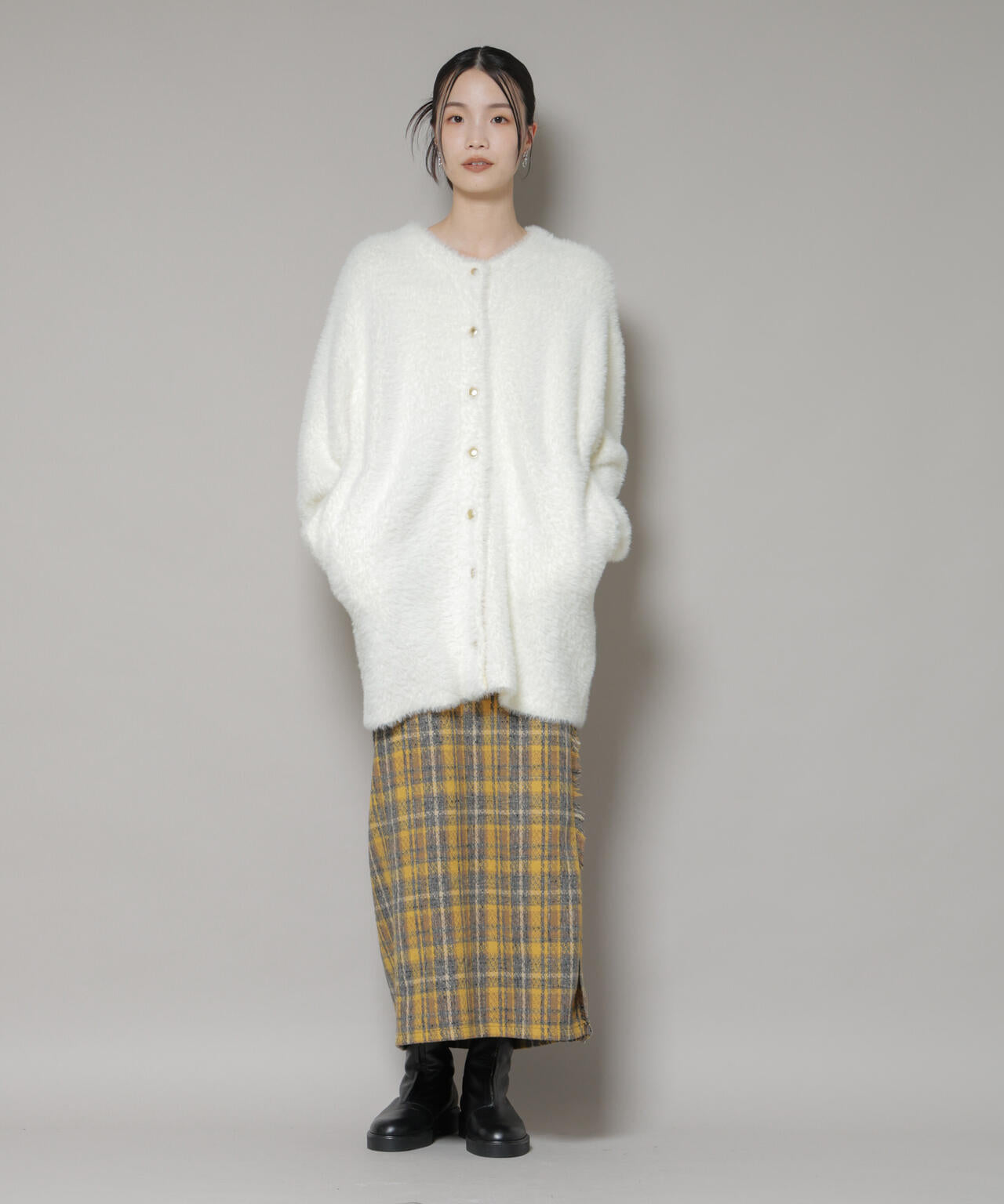 チェック フリンジ ラップ風 スカート ( セットアップ 可)