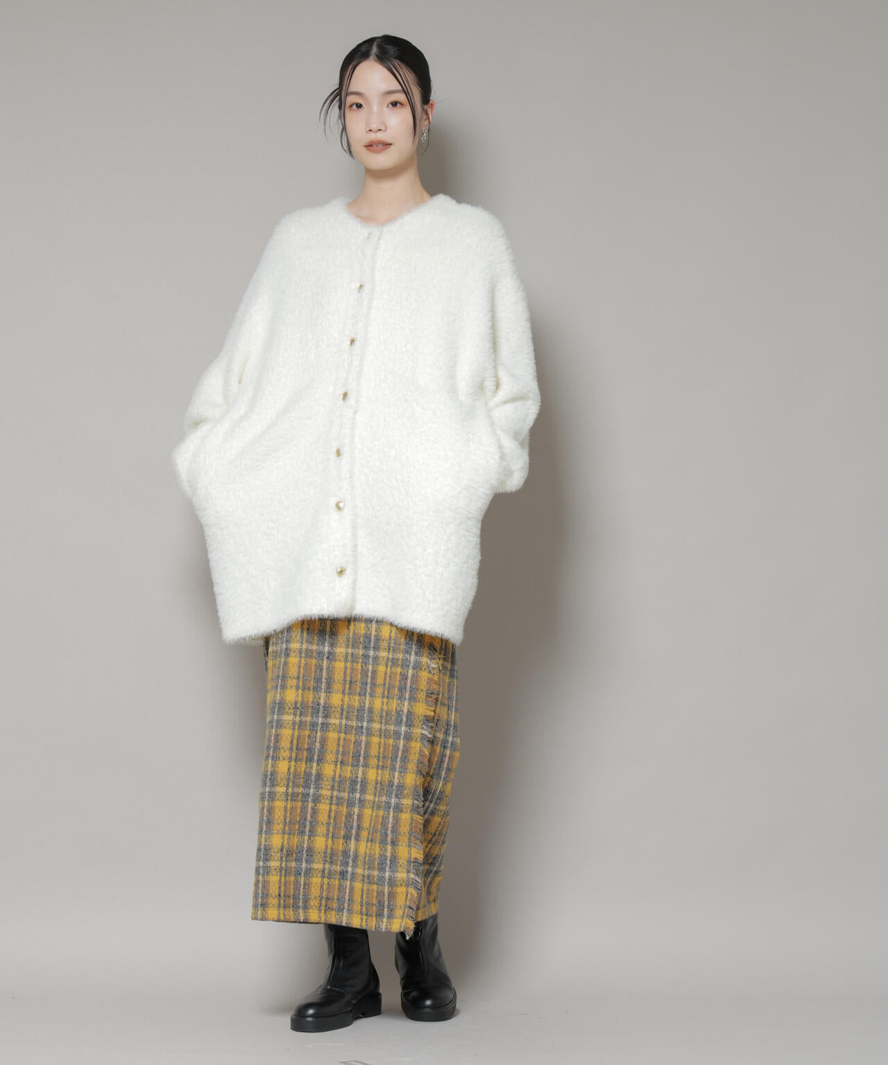 チェック フリンジ ラップ風 スカート ( セットアップ 可)