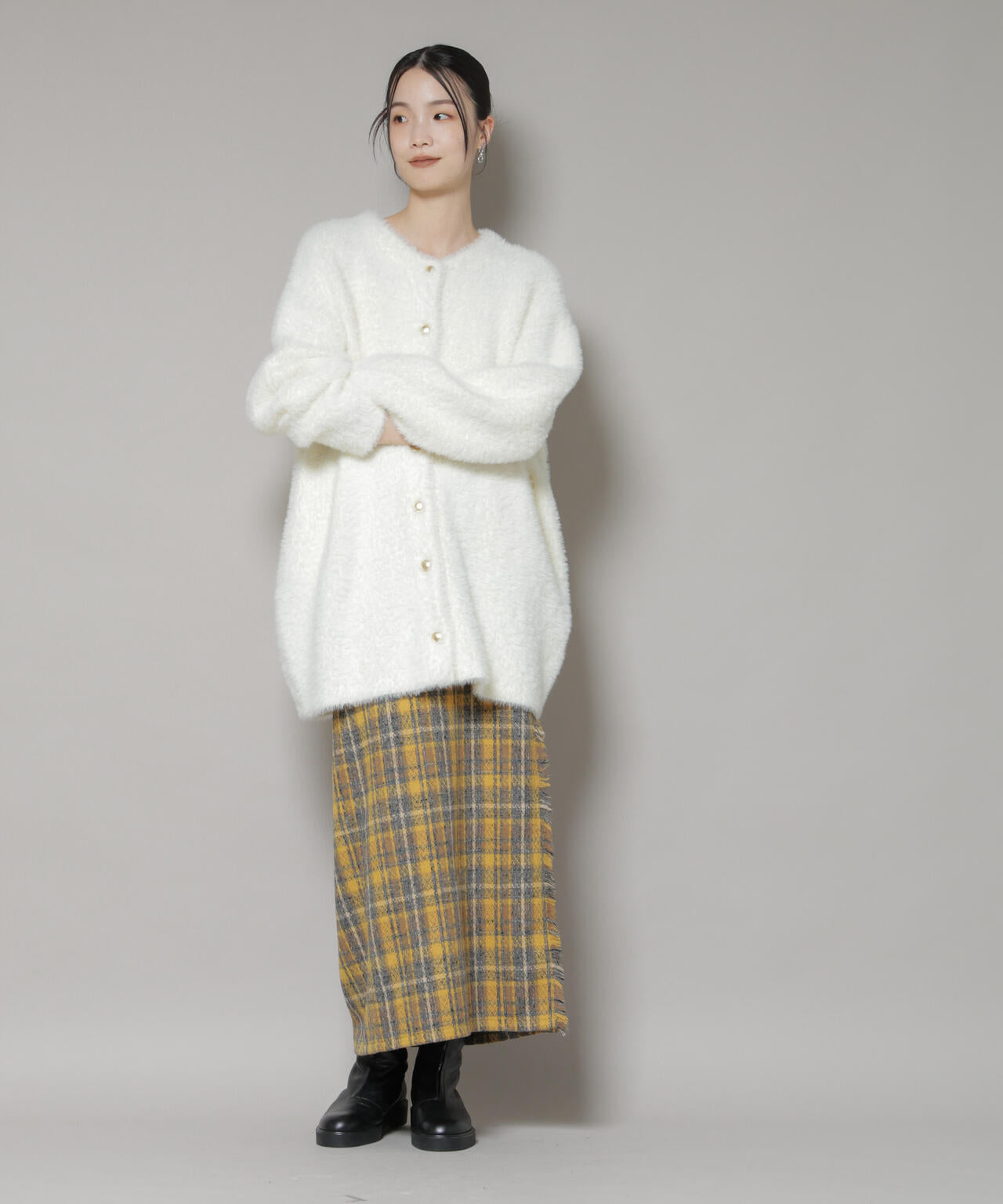 フリンジ付きスカート チェック フリンジ ラップ風 スカート ( セットアップ 可)