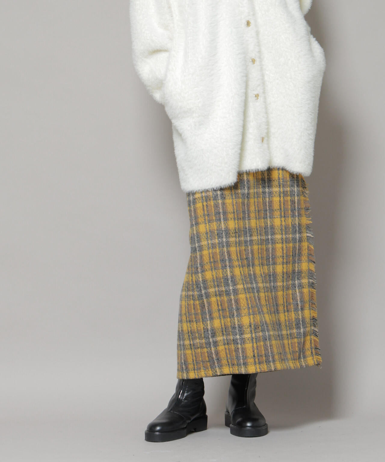 チェック フリンジ ラップ風 スカート ( セットアップ 可)