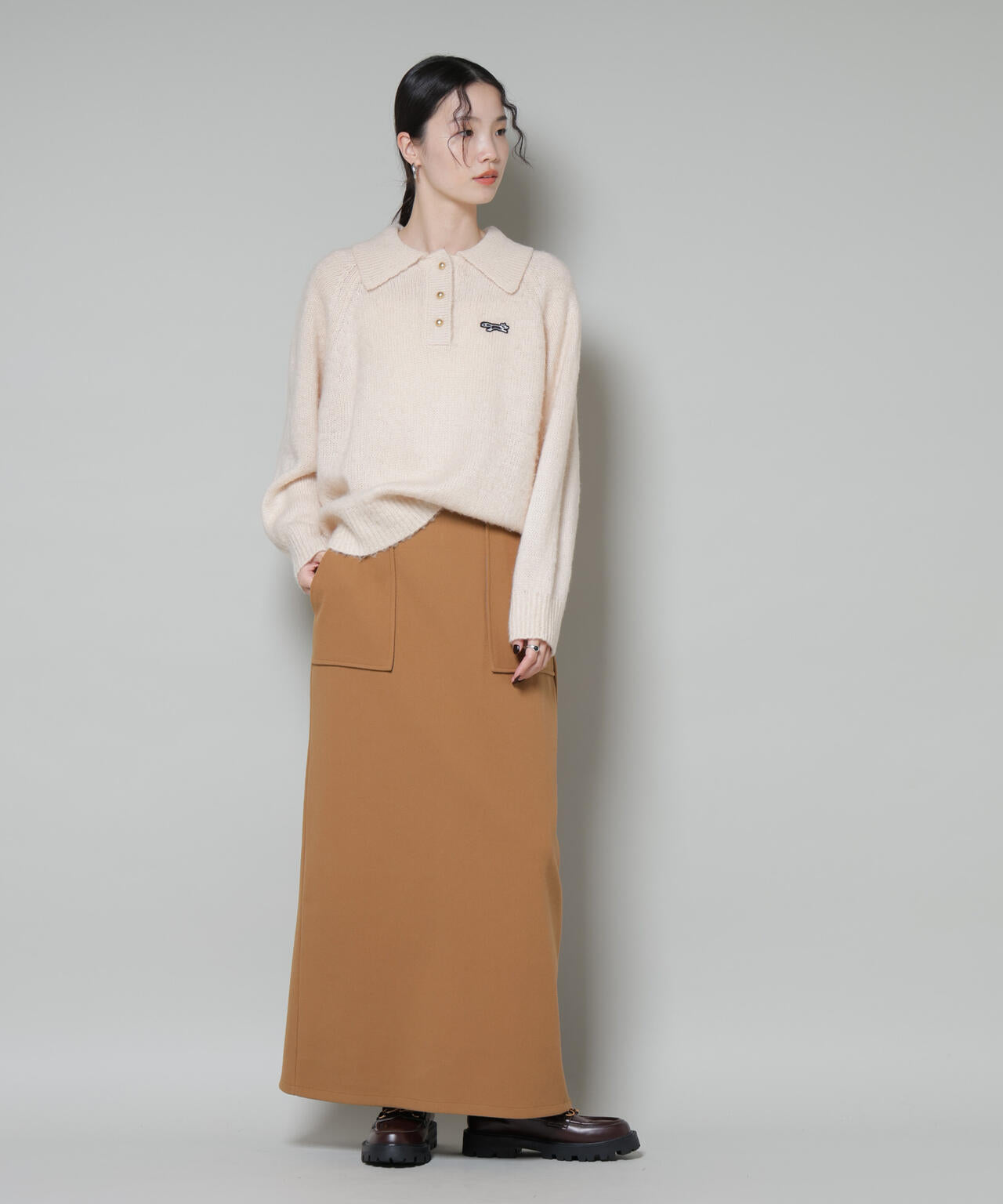 【新品未使用】polaura ベージュ マーメイドロングスカート Mサイズ 新品未使用】polaura ベージュ マーメイドロングスカート Mサイズ