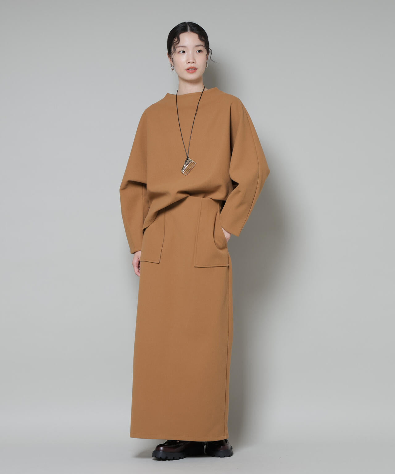 ソフトメルトン ジャージー ナローロングスカート ( セットアップ 可)