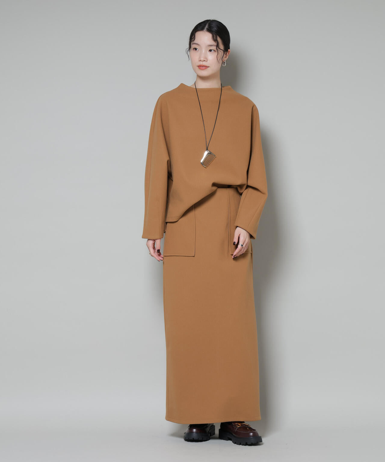 ソフトメルトン ジャージー ナローロングスカート ( セットアップ 可)