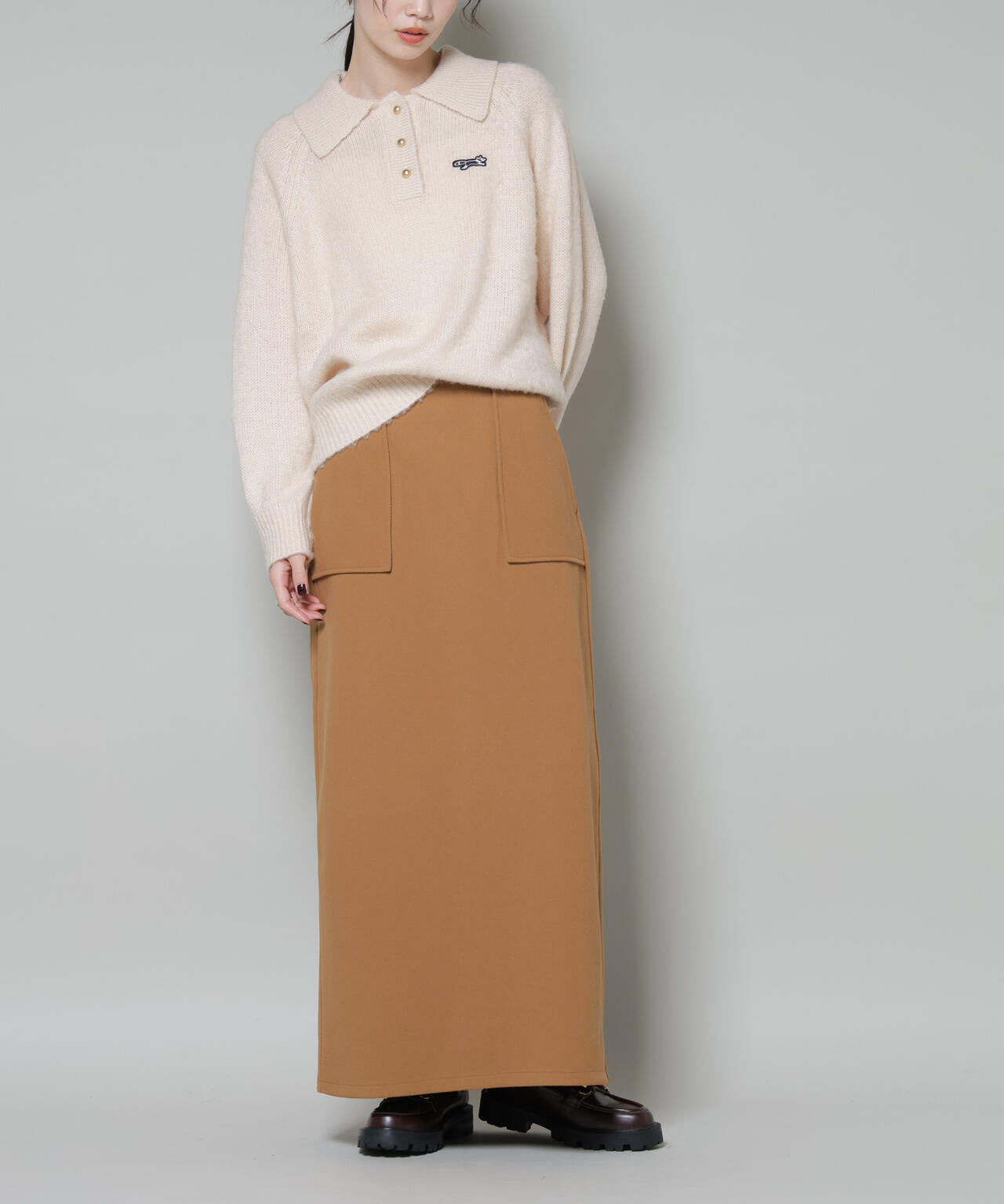 ソフトメルトンジャージーナローロングスカート(セットアップ可)