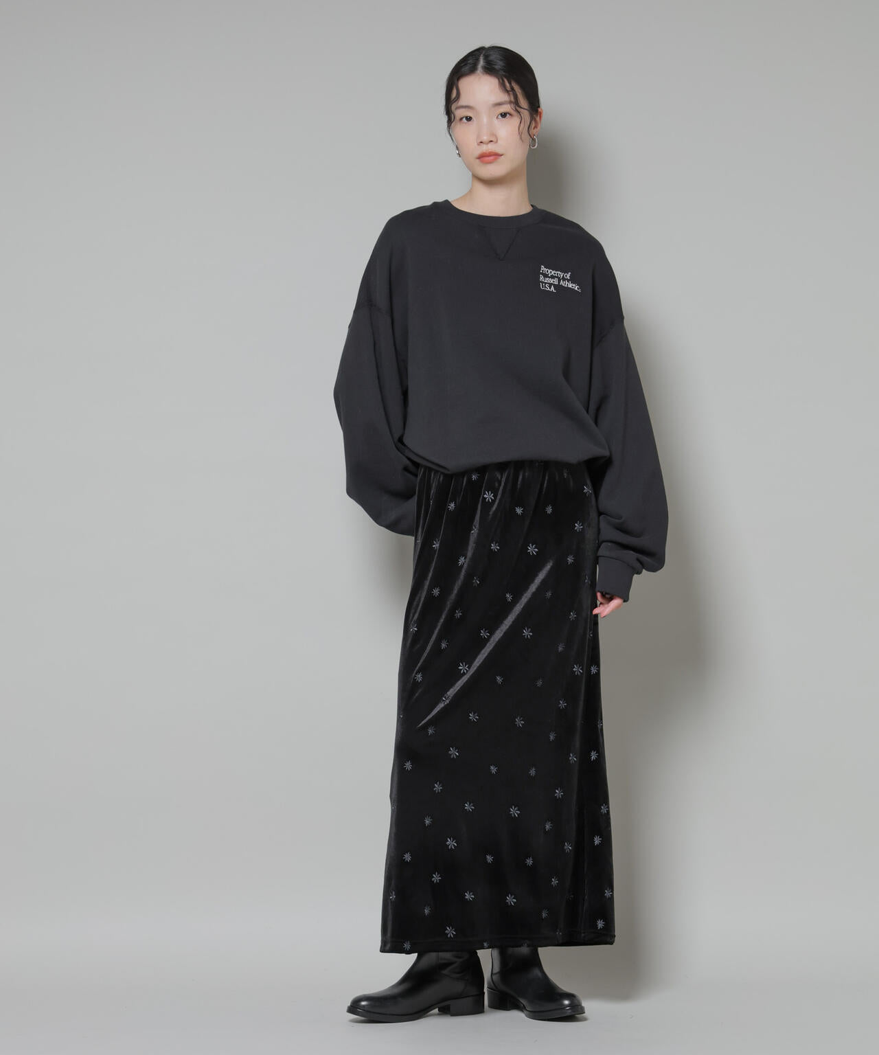 刺繍ベロアカットナロースカート(セットアップ可) 6735230320