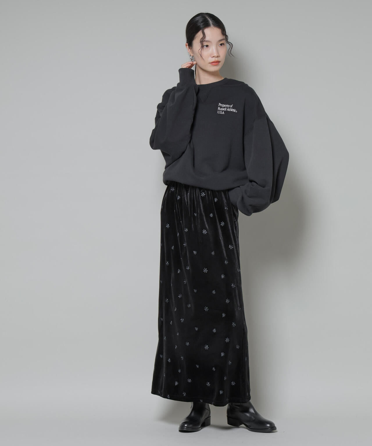 刺繍 ベロア カット ナロー スカート ( セットアップ 可 )