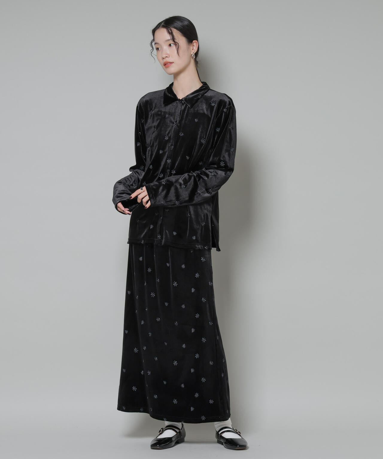 刺繍ベロアカットナロースカート(セットアップ可) 6735230320
