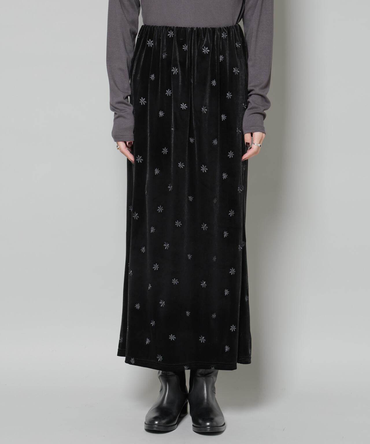 刺繍ベロアカットナロースカート(セットアップ可) 6735230320