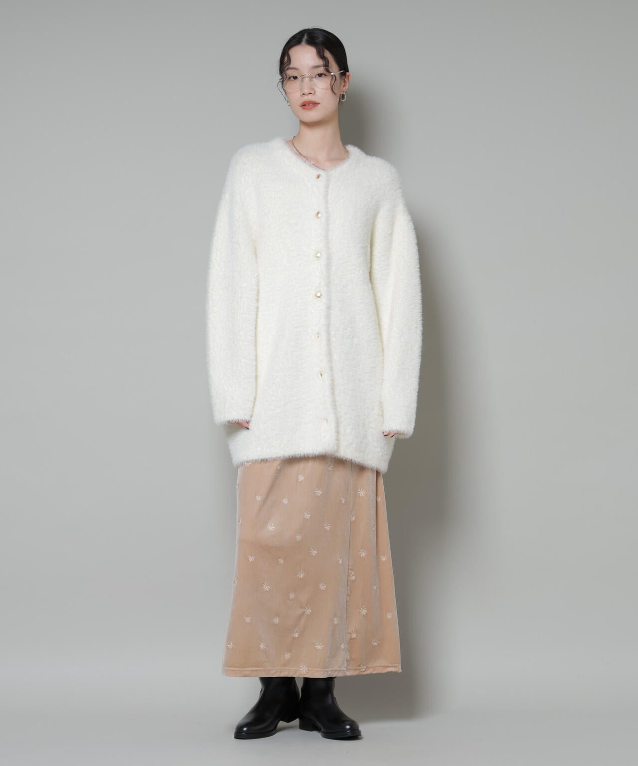 刺繍ベロアカットナロースカート(セットアップ可) 6735230320