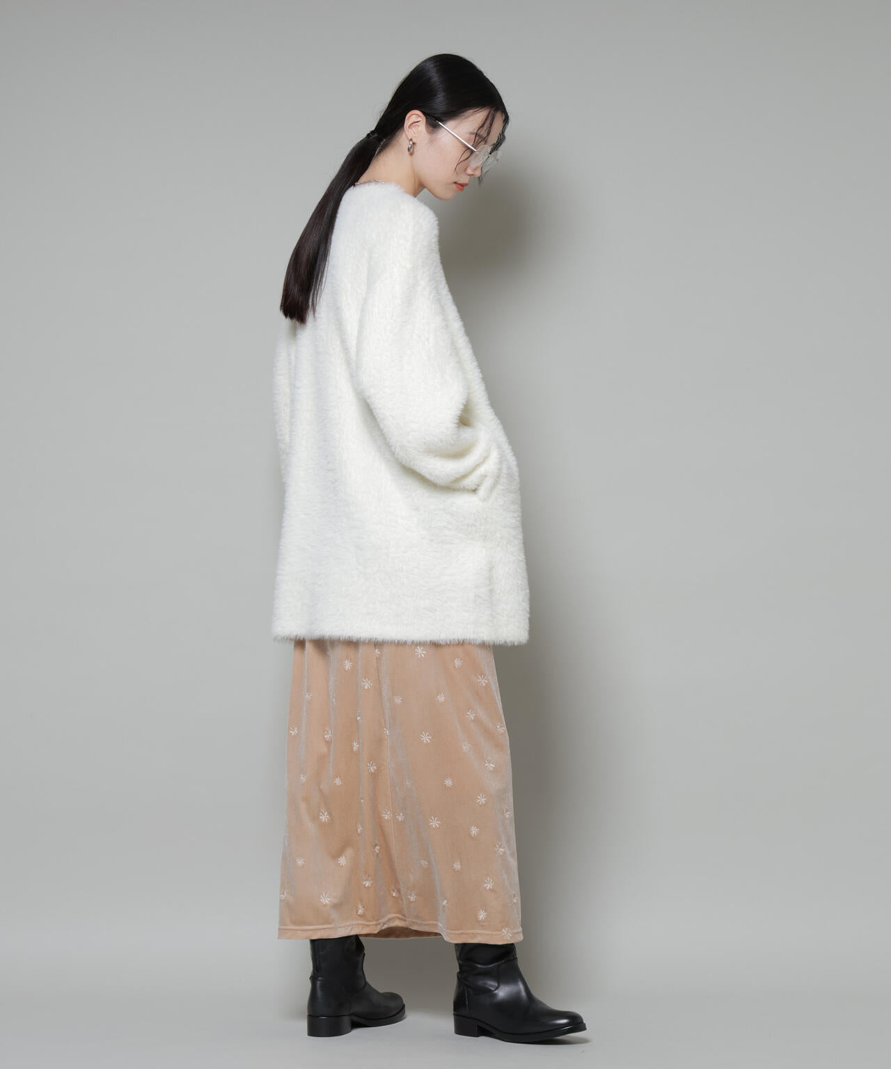 刺繍ベロアカットナロースカート(セットアップ可) 6735230320