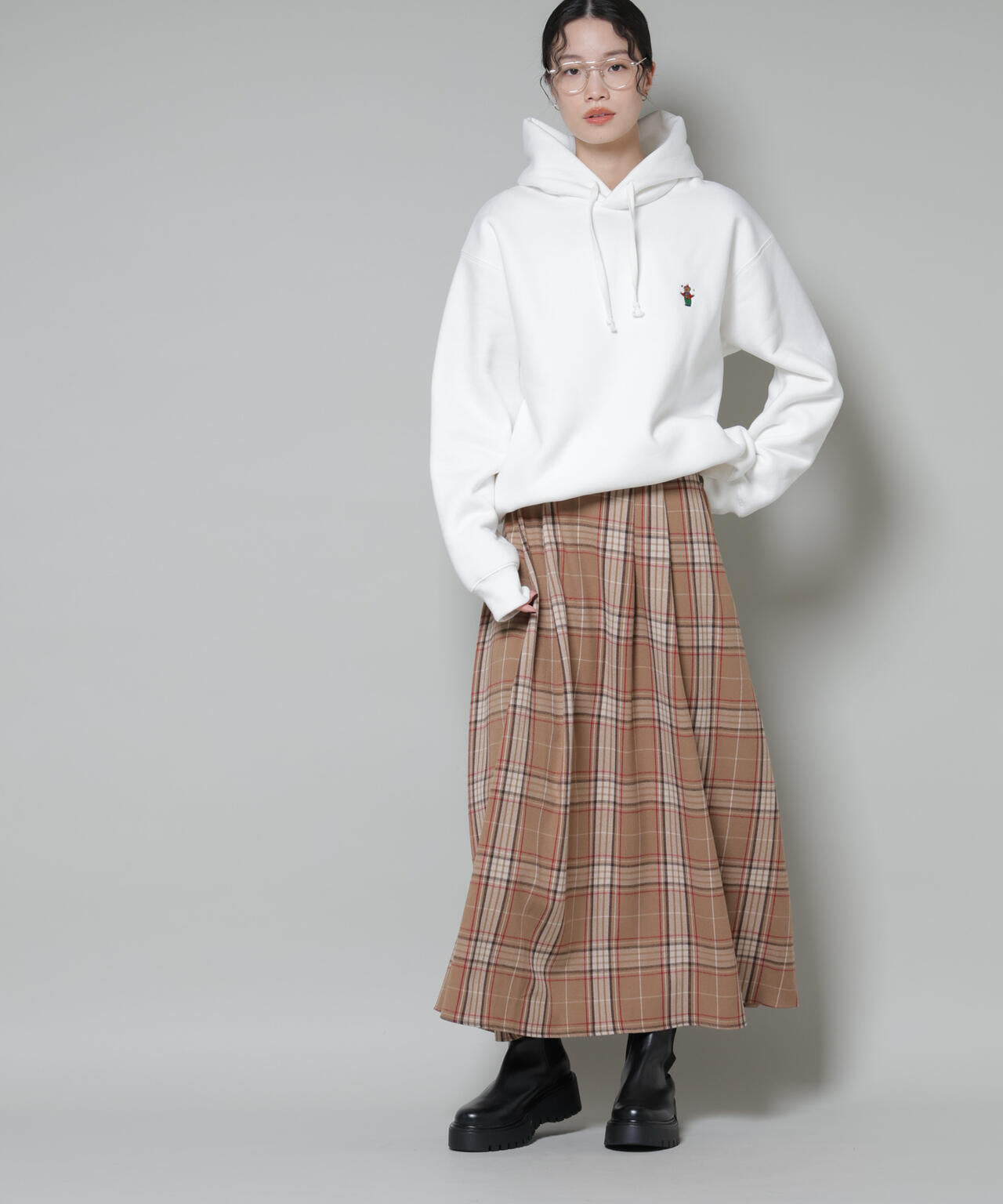 起毛チェックタックフレアスカート 6735230323