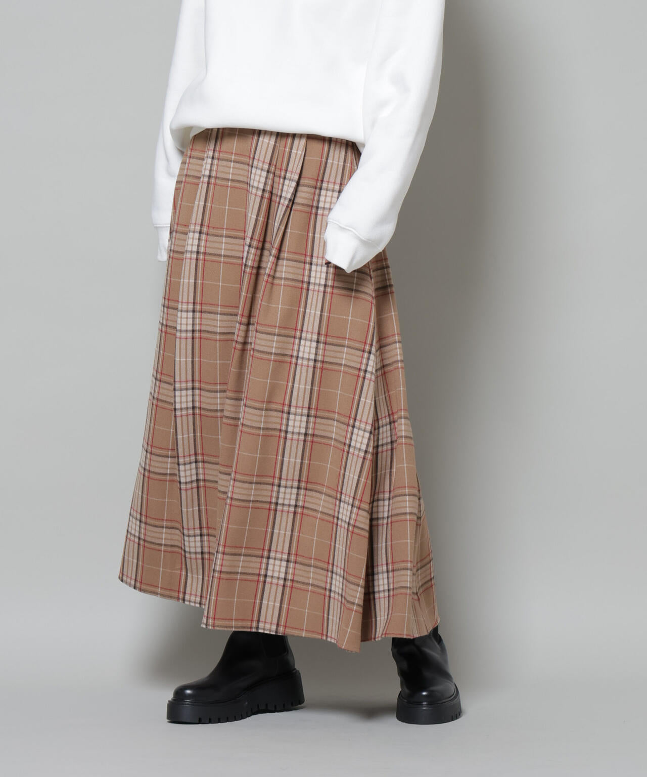 起毛チェックタックフレアスカート 6735230323