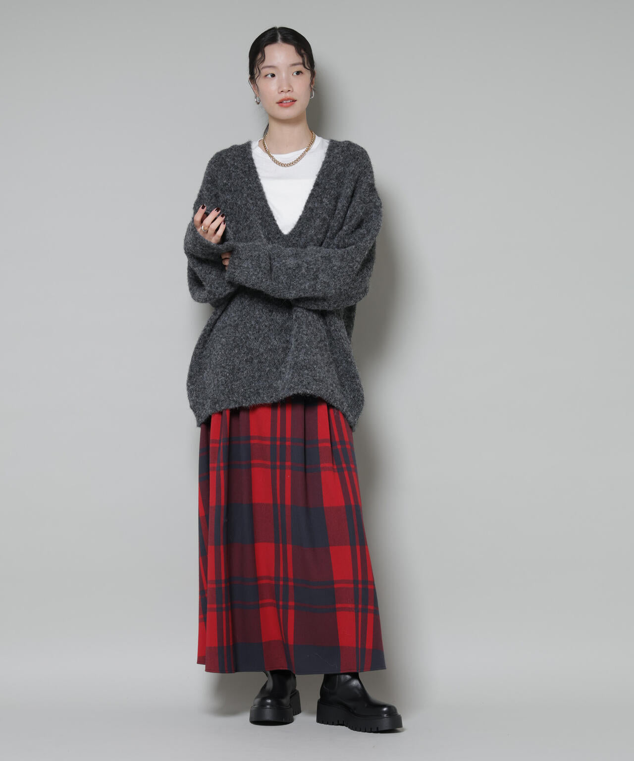 起毛チェックタックフレアスカート 6735230323