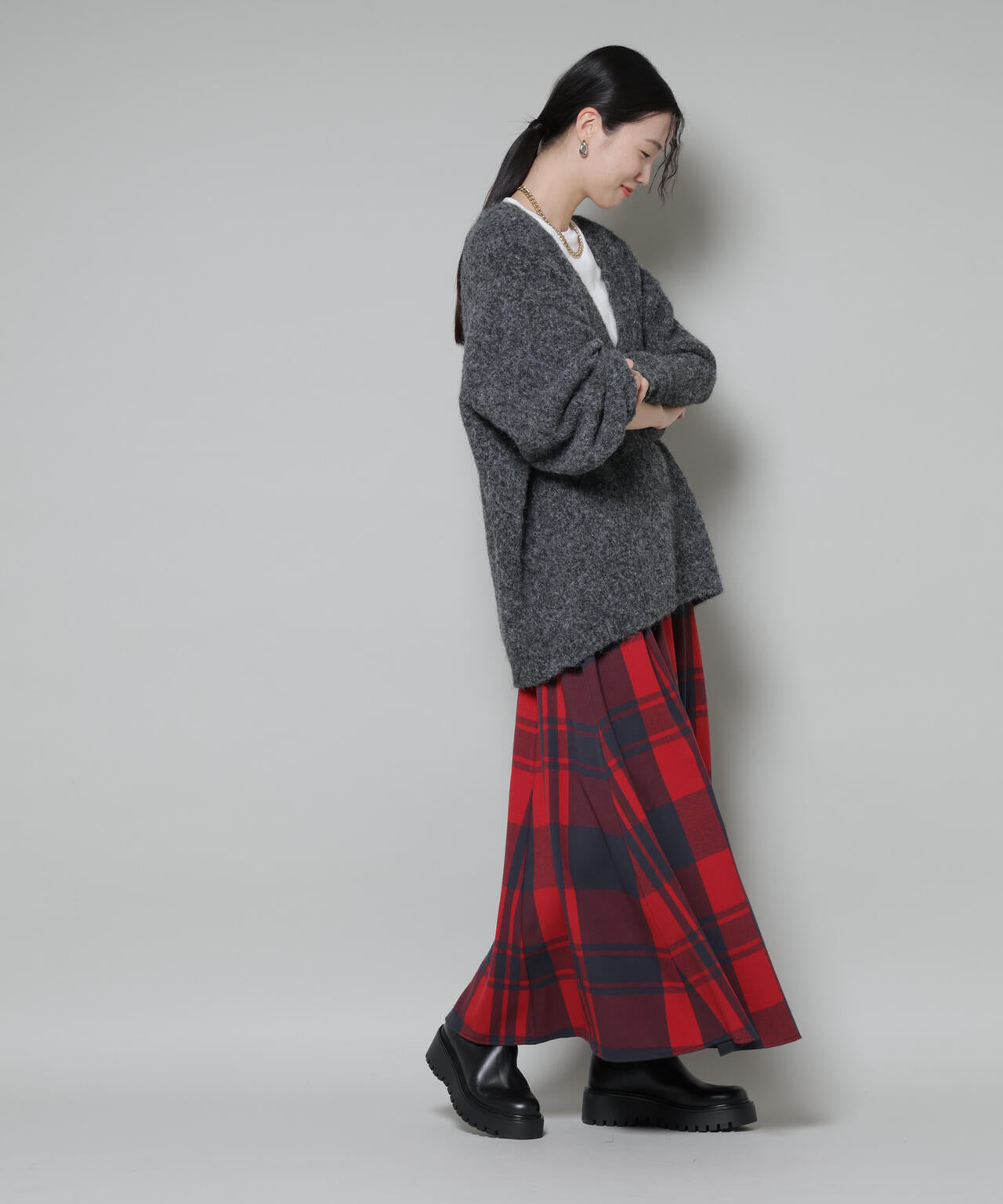 起毛チェックタックフレアスカート 6735230323