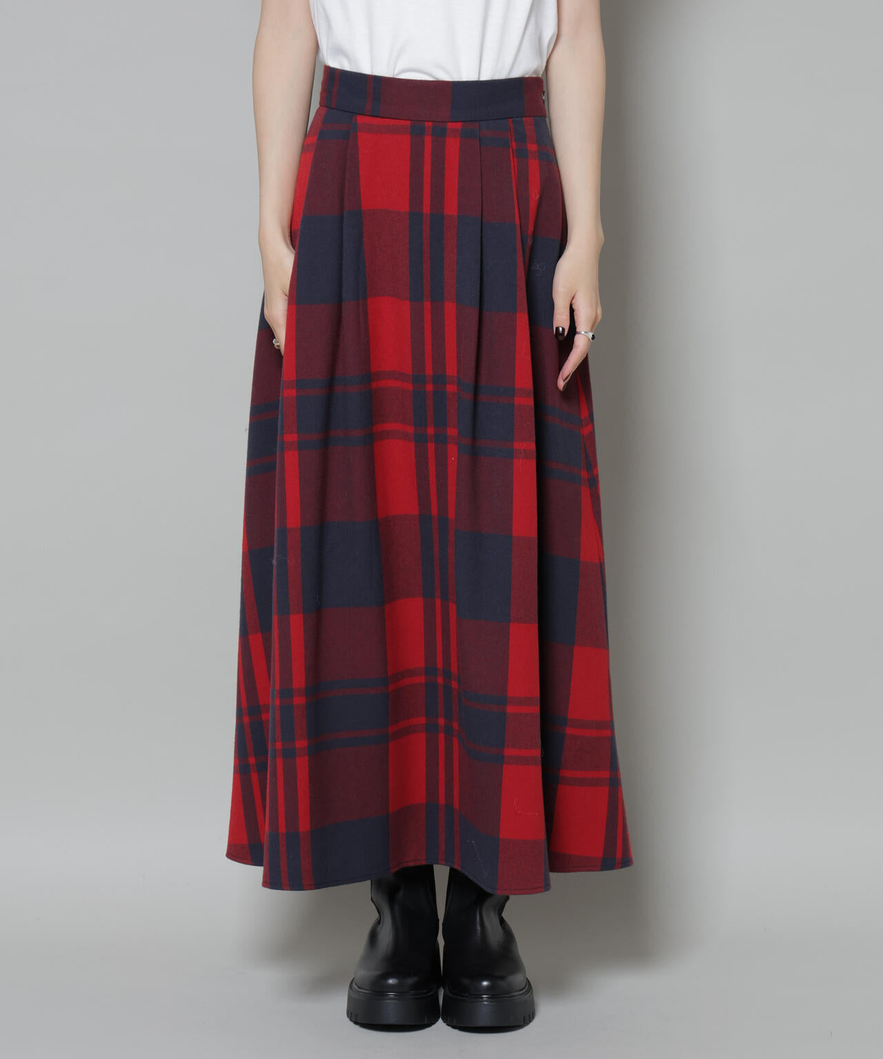 起毛チェックタックフレアスカート 6735230323