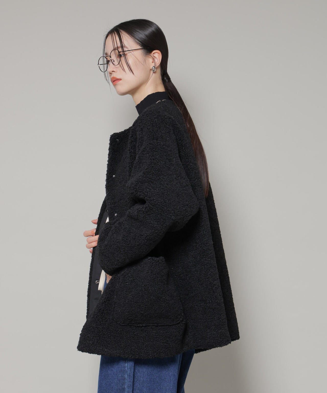 ソフトボアノーカラーミドルコート 6736111301