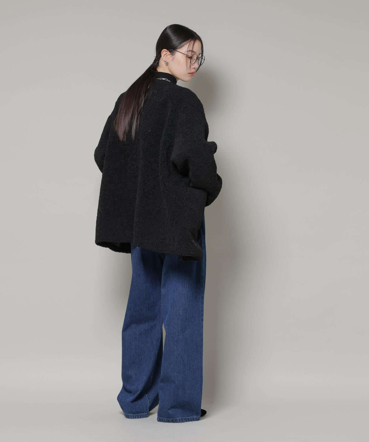 ソフトボアノーカラーミドルコート 6736111301