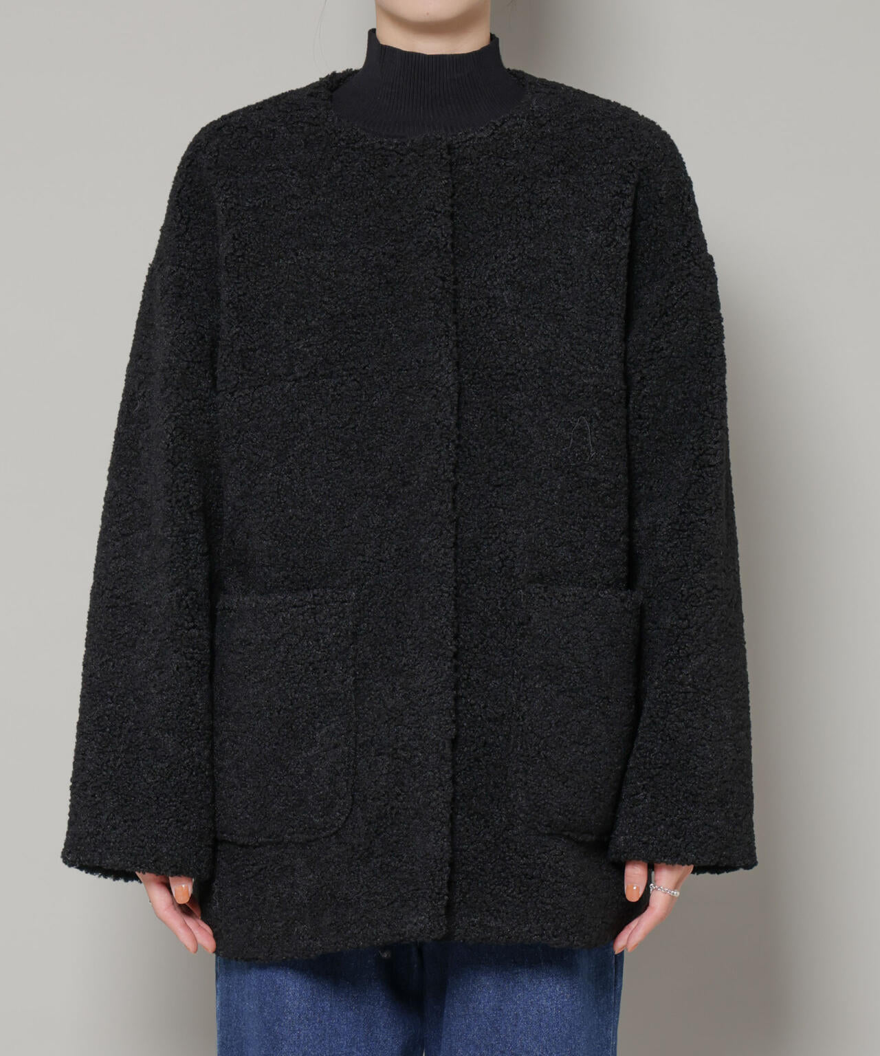 ソフトボアノーカラーミドルコート 6736111301