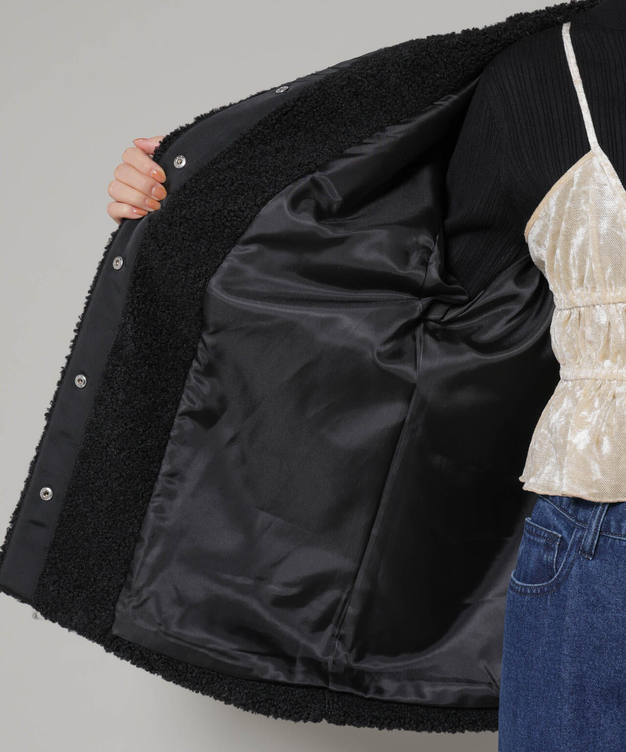 ソフトボアノーカラーミドルコート 6736111301