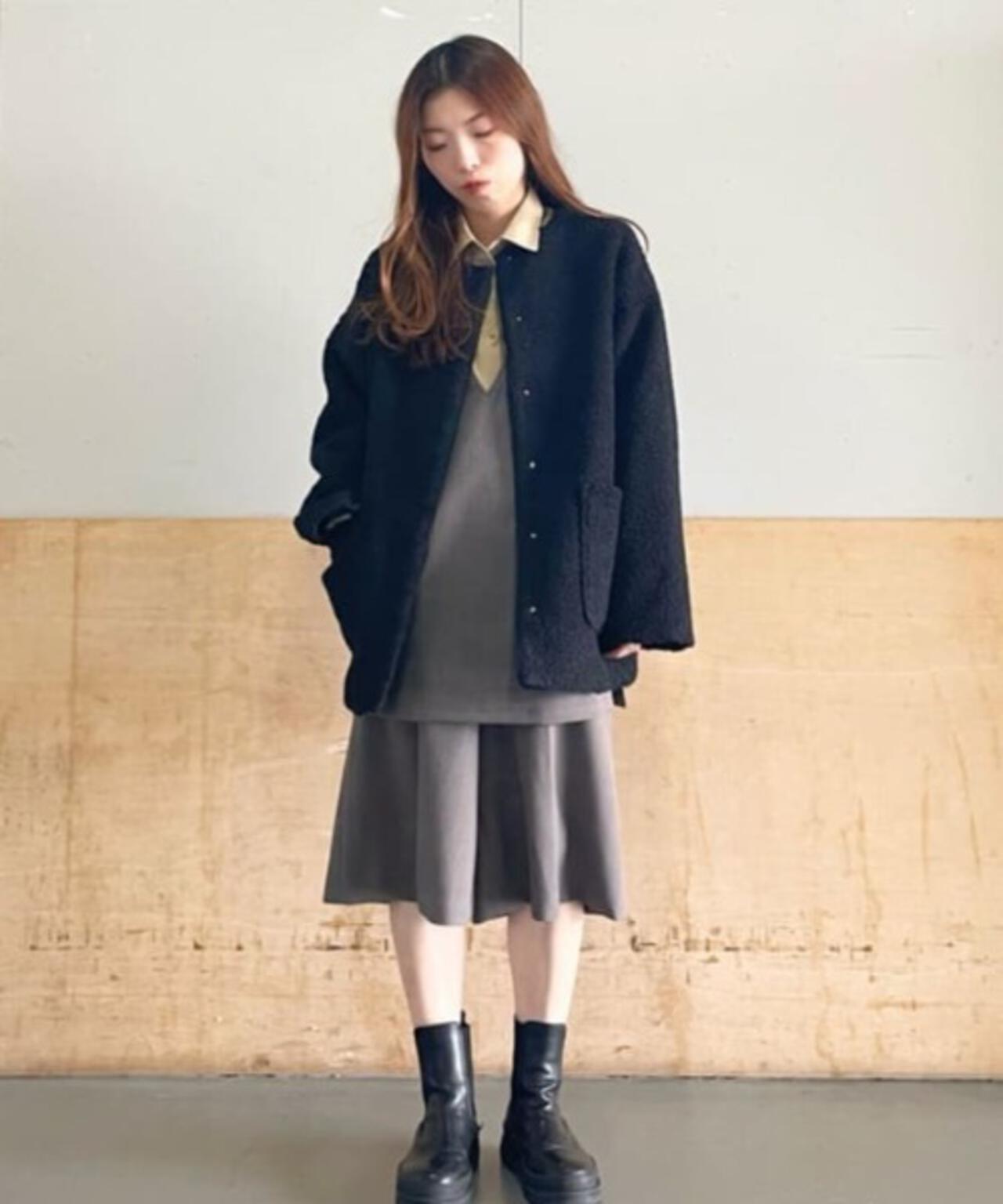 ソフト ボア ノーカラー ミドルコート