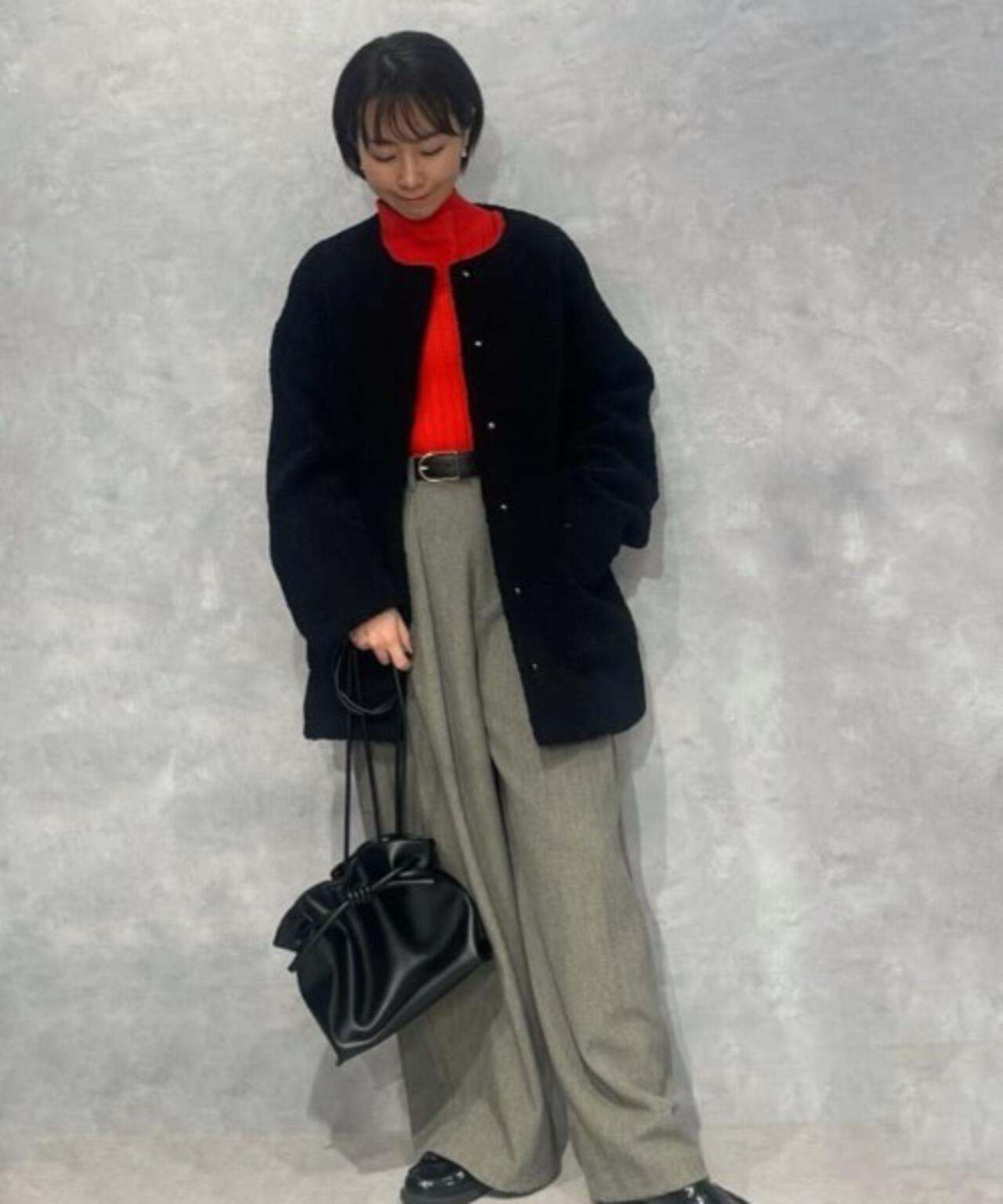 ソフト ボア ノーカラー ミドルコート